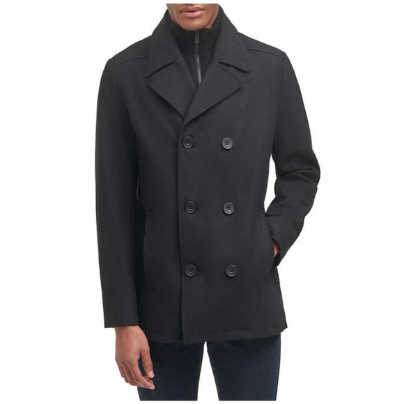 Kenneth Cole Men's Wool Blend Peacoat, Black - Picture 1 of 4